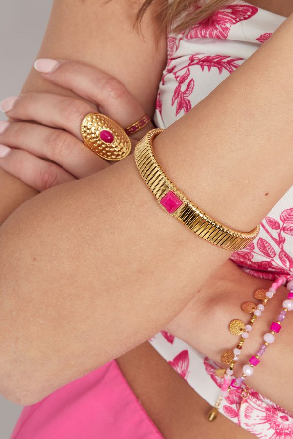 Bohemian armband roze steen - Goud - Afbeelding 2