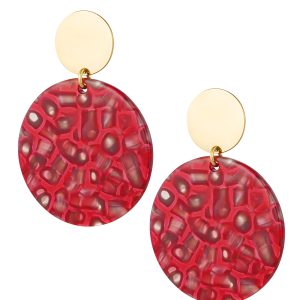 Oorbel cirkel met gouden detail rood - goud