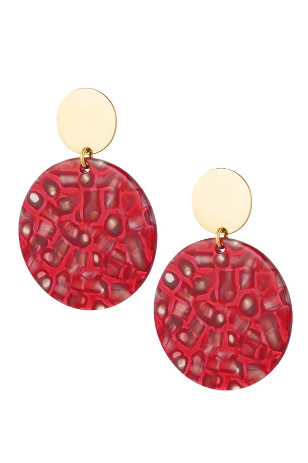 Oorbel cirkel met gouden detail rood - goud
