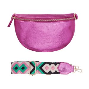 Buideltas met gekleurde band fuchsia