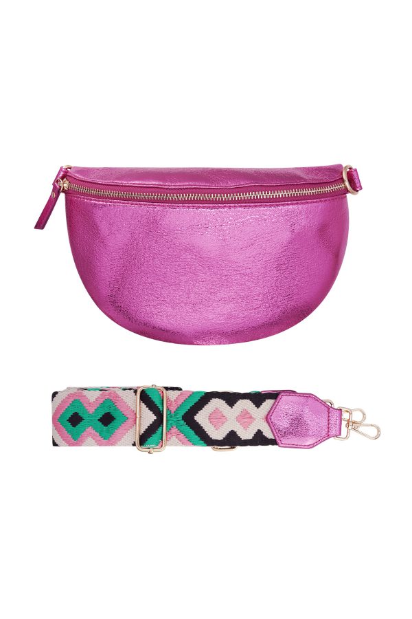 Buideltas met gekleurde band fuchsia