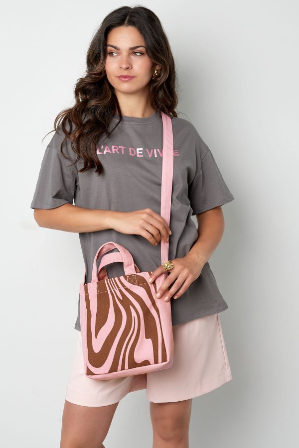 Kleine canvas tas zebra - roze bruin - Afbeelding 3