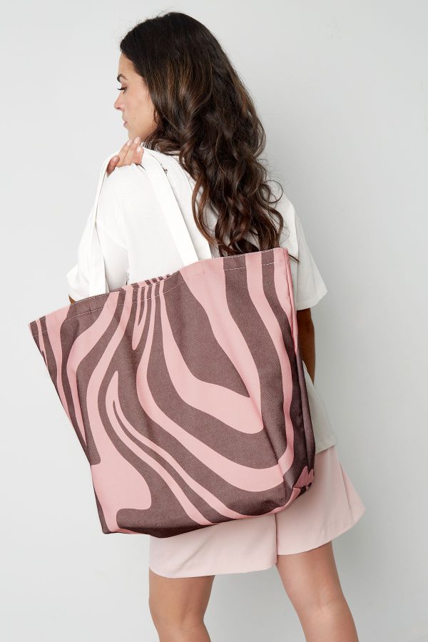 Canvas shopper zebraprint - bruin roze - Afbeelding 3