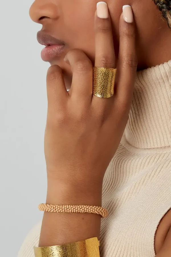 Vintage statement langwerpige ring - goud - Afbeelding 2