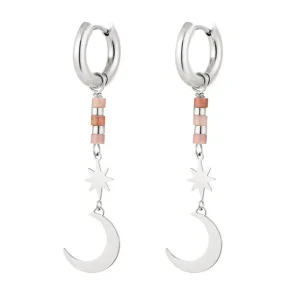 Oorbellen ster/maan - Natuurstenen collectie Roze & Silver