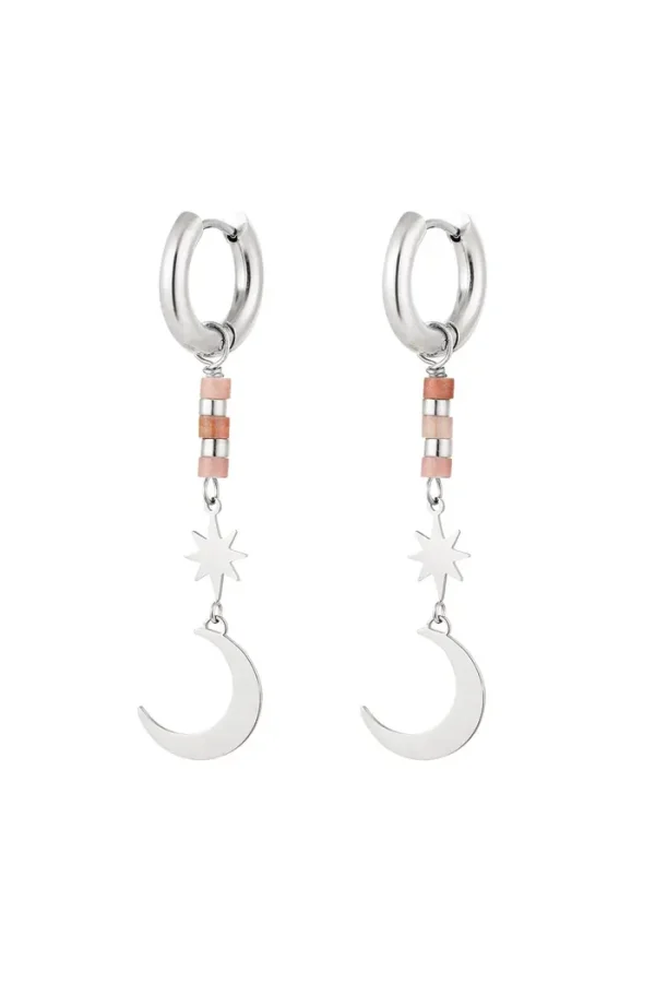 Oorbellen ster/maan - Natuurstenen collectie Roze & Silver