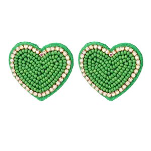Kralen oorbellen hart met strass Groen Glas