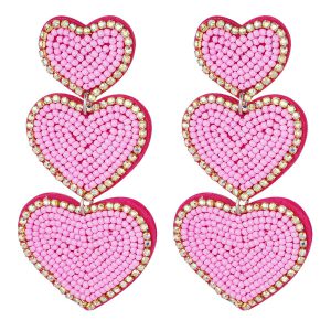 Oorbellen kralen 3 x hart - roze Fuchsia Glas
