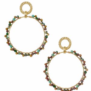 Oorbellen dubbele cirkel - goud/groen