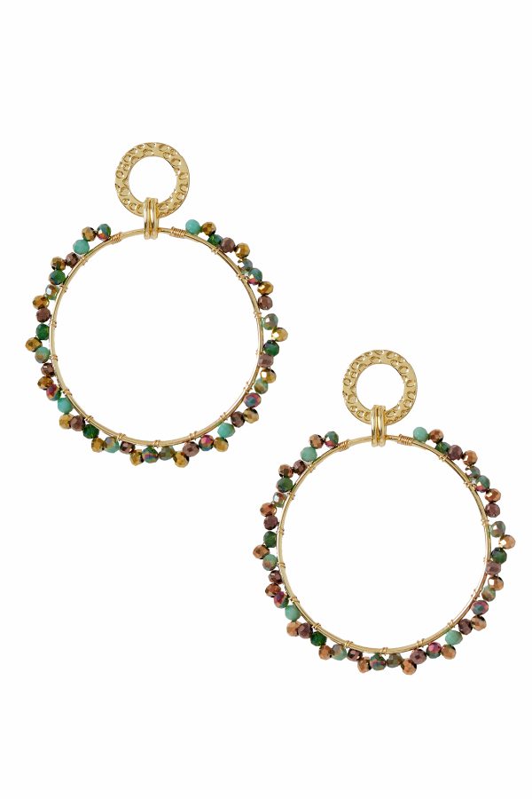 Oorbellen dubbele cirkel - goud/groen