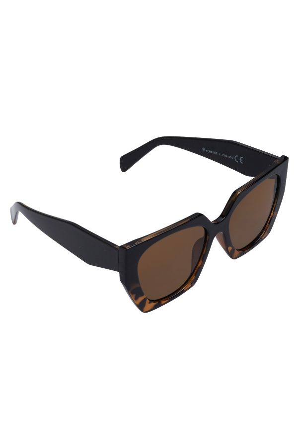 Trendy hoekige zonnebril - bruin zwart - Afbeelding 2