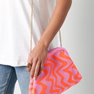 Grafische clutch groen oranje roze