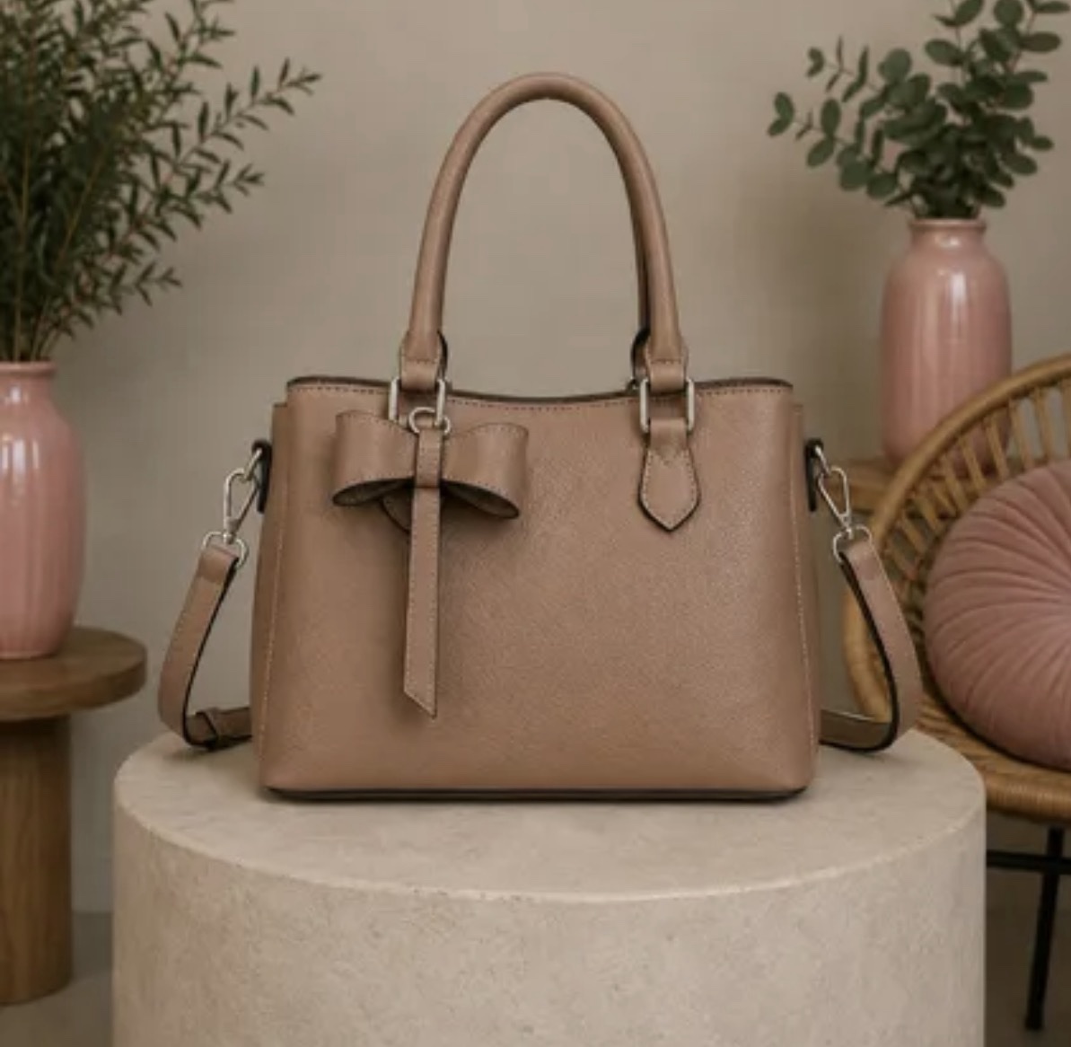 Tas met strik beige