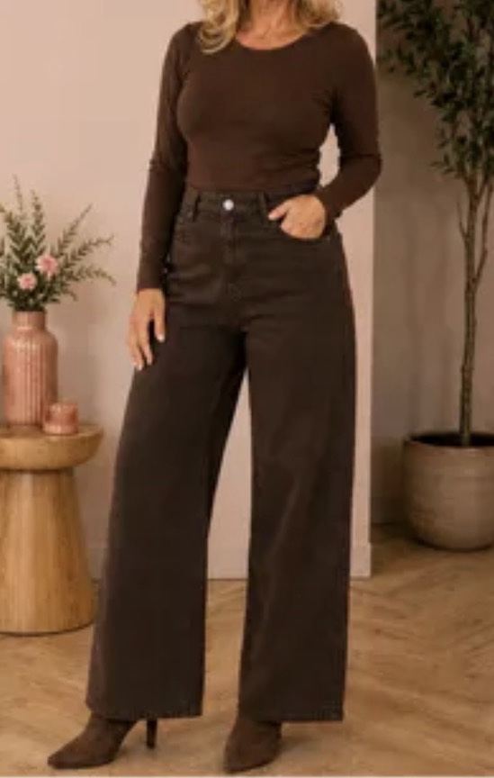 Wide leg bruine jeans maat 40